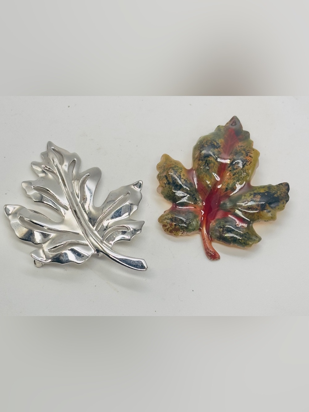 Vintage Fall Leaf Brooch Pin Lot Maple Oak Enamel Color Silver Tone